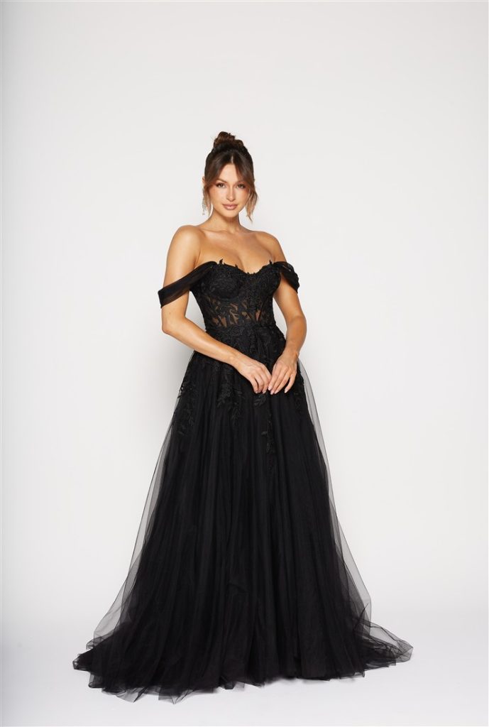 beautiful soft tulle and lace black prom dress