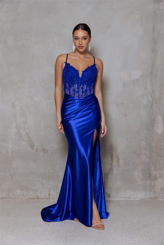 Royal blue fitted prom dress in City Prom, prom dress shop in Cardiff