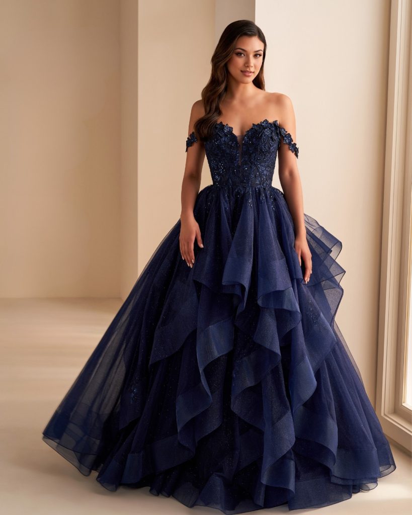 Navy prom dresses by Ellie Wilde stocked at City Prom in Cardiff