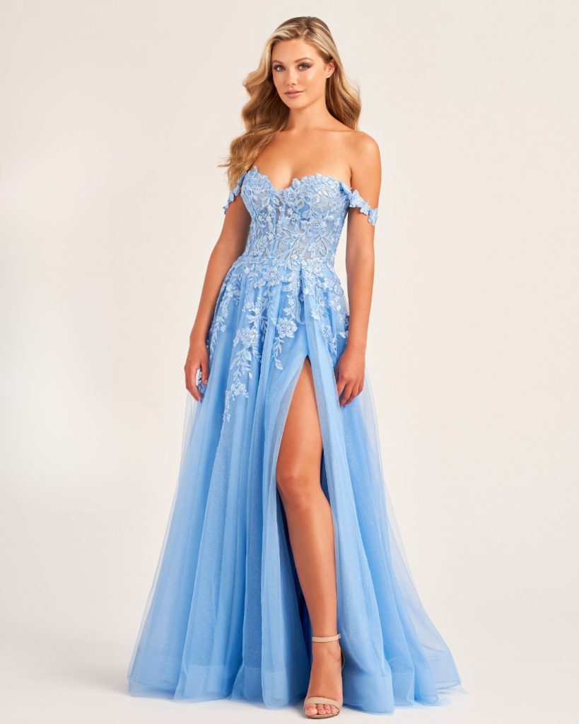 Pale blue prom dress at City Prom, 820 Newport Road in Cardiff. South wales prom dress shop in Cardiff