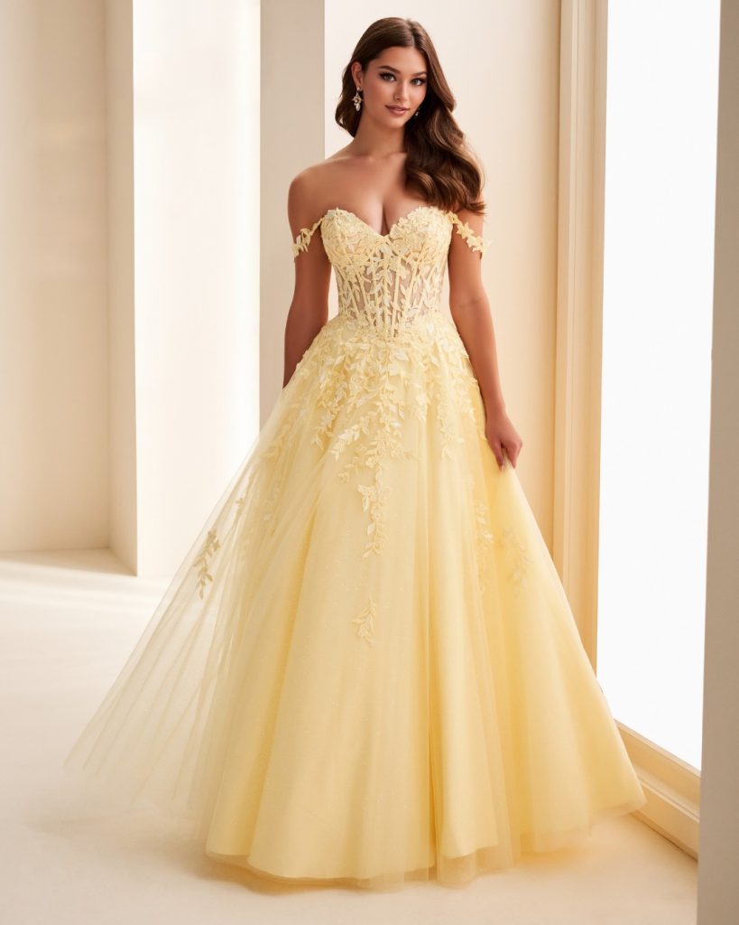 Yellow or lemon prom dresses at City Prom-Prom Dress Shop in Cardiff