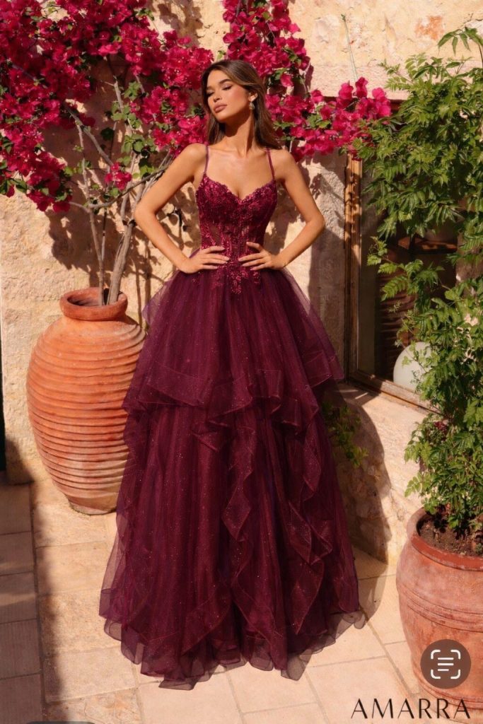 Amarra 89511 waterfall and lace red prom dress from City Prom in Cardiff